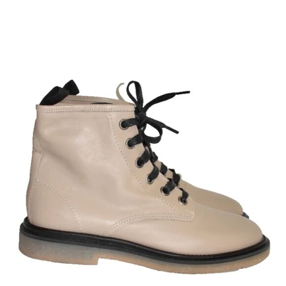 $500 AGL MOREEN LACE-UP COMBAT BOOT PLATFORM STONE TAN LEATHER 39 (MG15) - Picture 2 of 7